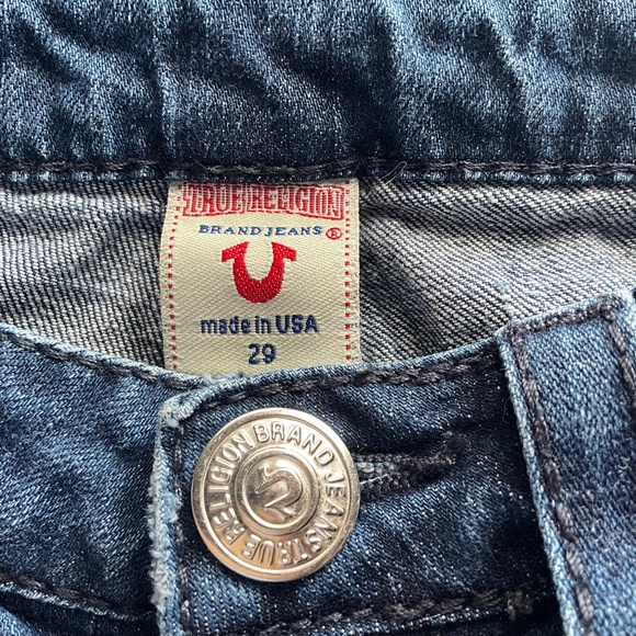 VTG Y2K 70s True Religion Horseshoe Twisted Bell Bottoms Flare Jeans USA Blue 29 - Picture 13 of 16